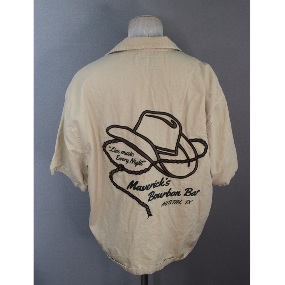 Abercrombie & Fitch Shirt Large Tan Cropped Mavericks Bourbon Bar Western